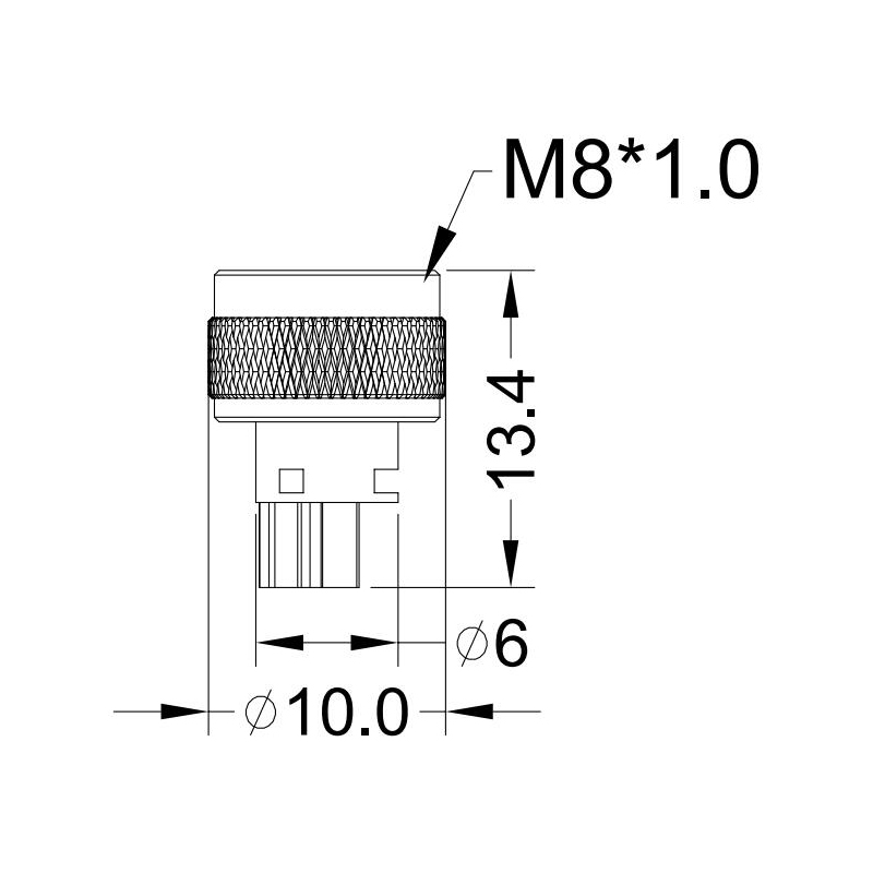 M8 6pin A code female moldable connector,unshielded,brass with nickel plated screw